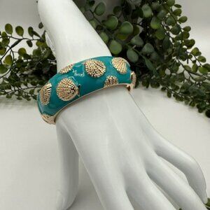 Tommy Bahama Gold Tone Turquoise Enamel Bracelet with Textured Seashells, NWOT